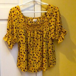 Yellow print smocked blouse, medium.